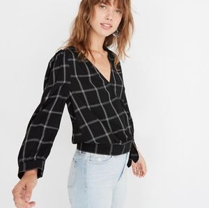 MADEWELL | WRAP TOP IN BLACK WINDOWPANE